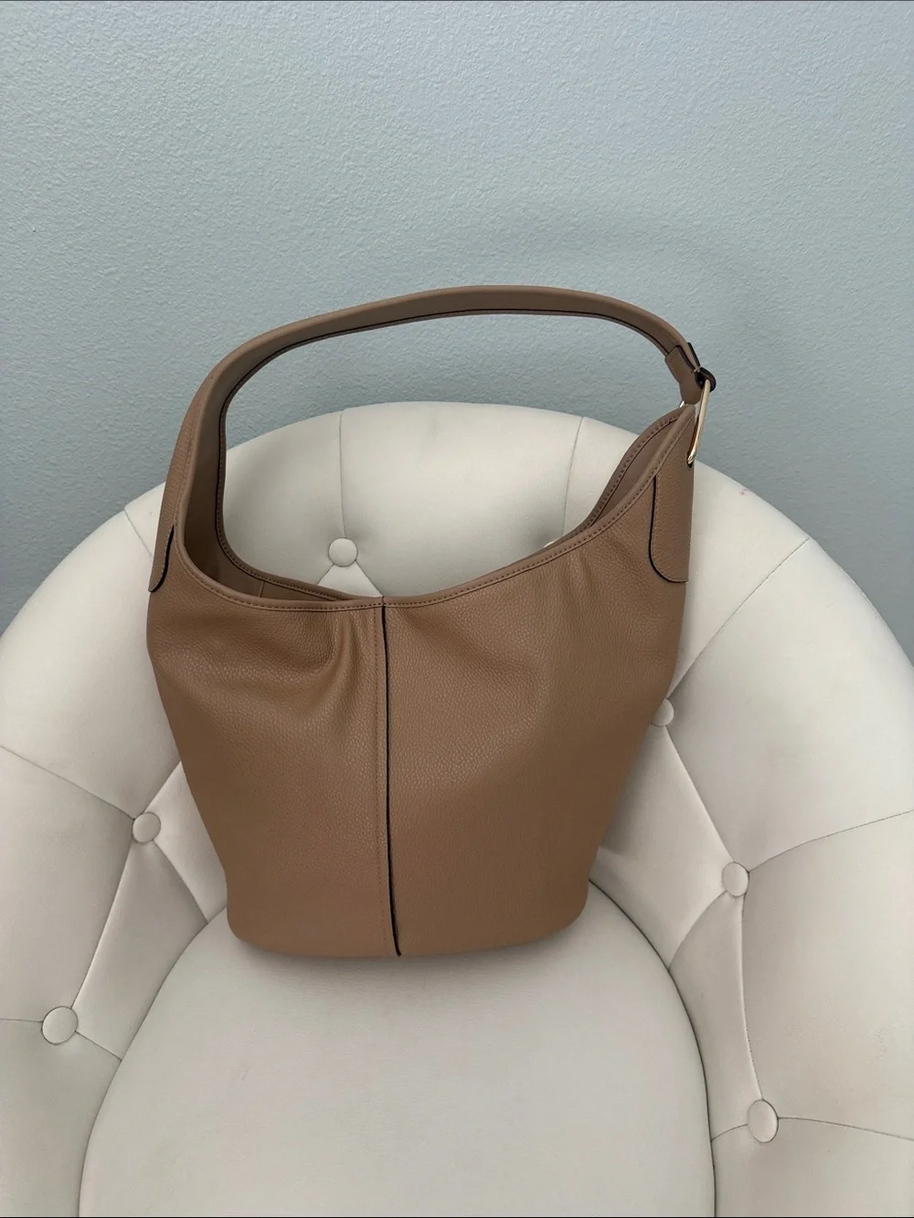 Michael Kors Sonny Hobo Camel Beige Pebble Leather Shoulder Bag Purse Tote